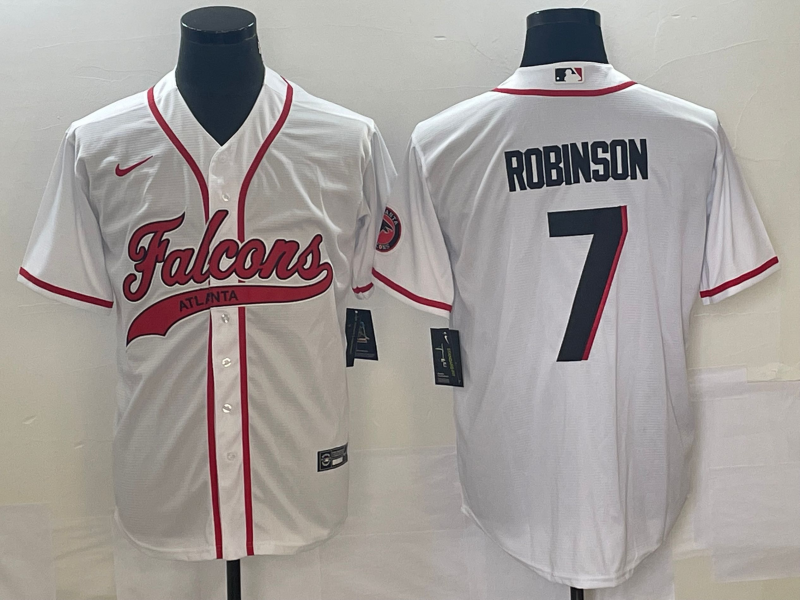 Men's Atlanta Falcons #7 Bijan Robinson White With Patch Cool Base Stitched Baseball Jersey Men's Atlanta Falcons #7 Bijan Robinson White With Patch Cool Base Stitched Baseball Jersey
